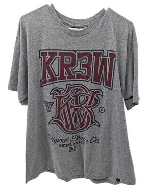 Kr3w T Shirt Mens XL Gray Graphic Logo Y2K Skate Streetwear Casual Tee
